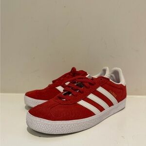 adidas Red Suede Gazelle Sneakers with White Stripes
